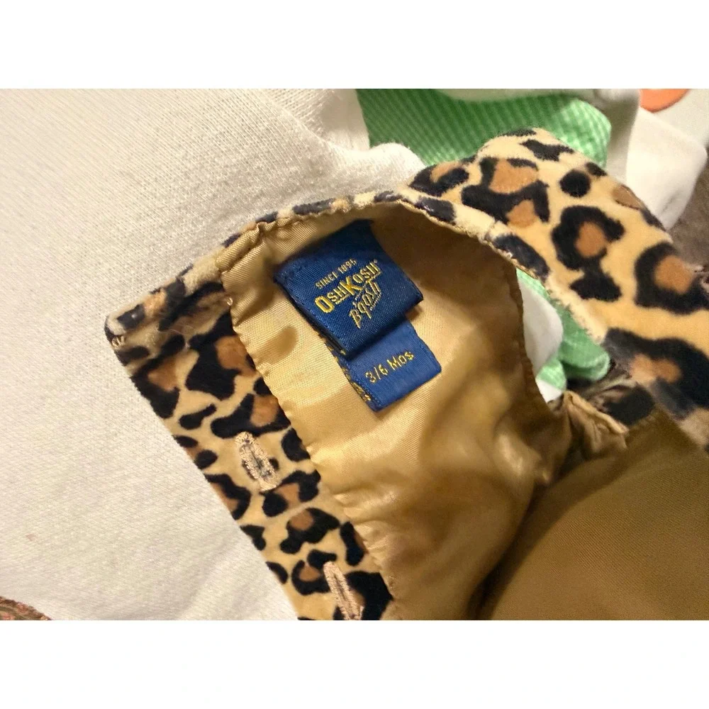 OshKosh B'gosh Leopard Print Dress Baby Girl 3-6M Tan Velvet Ribbon Bow
